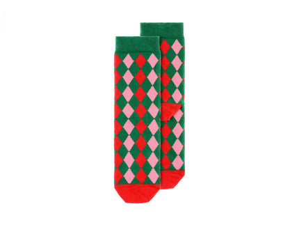 Feestbazaar Kerstsokken kind Ruit Rood/Groen
