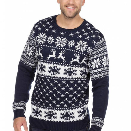 Feestbazaar Kersttrui blauw met rendieren Classic