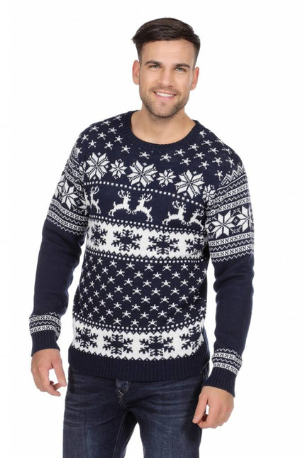 Feestbazaar Kersttrui blauw met rendieren Classic