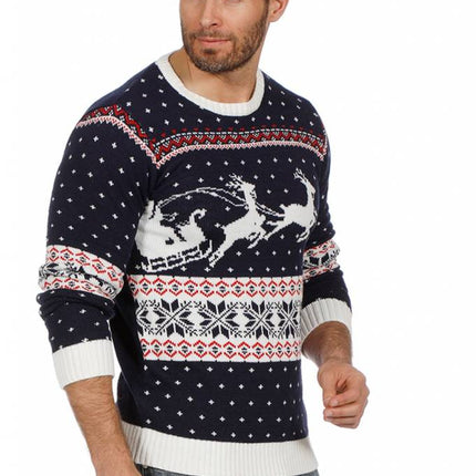 Feestbazaar Kersttrui blauw met slee