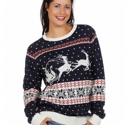 Feestbazaar Kersttrui blauw met slee