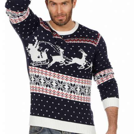 Feestbazaar Kersttrui blauw met slee