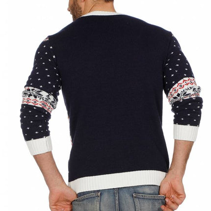 Feestbazaar Kersttrui blauw met slee