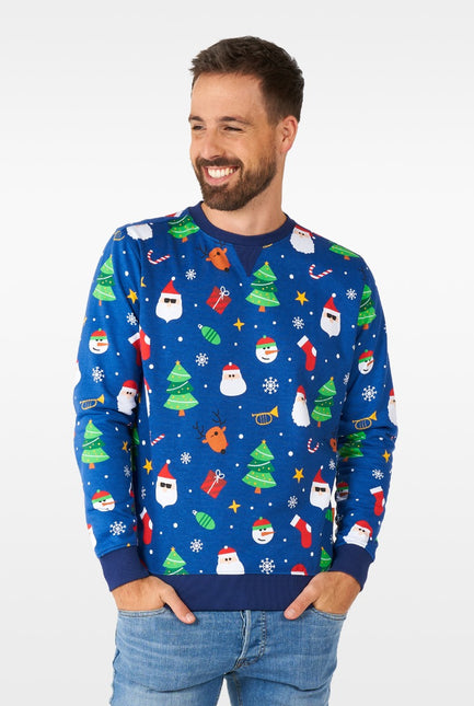 Feestbazaar Kersttrui Festive Blauw
