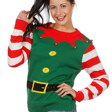 Feestbazaar Kersttrui Groen Kerstelf