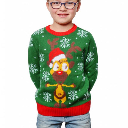 Feestbazaar Kersttrui groen rendier kind