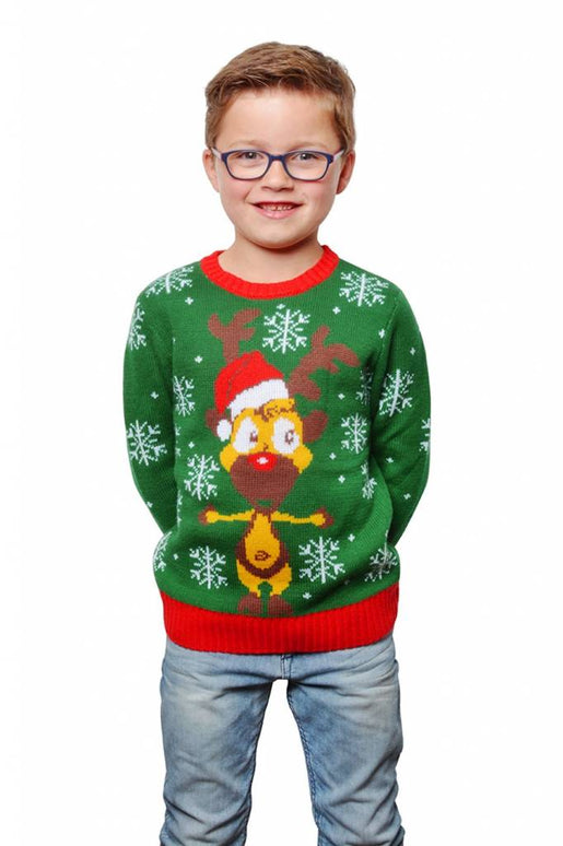 Feestbazaar Kersttrui groen rendier kind