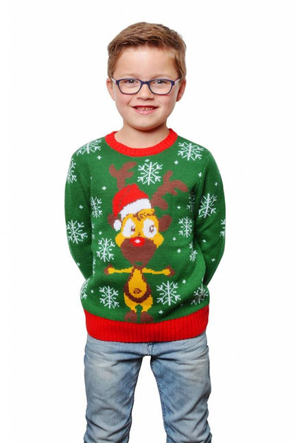 Feestbazaar Kersttrui groen rendier kind