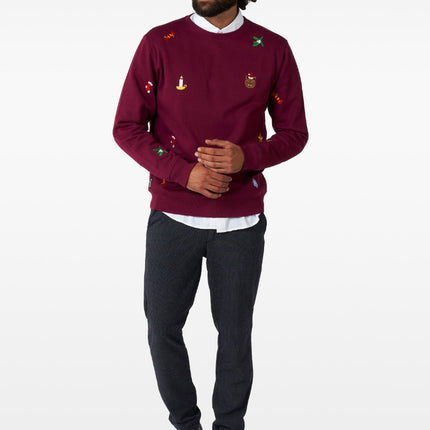 Feestbazaar Kersttrui X-Mas Icons Bordeaux Rood