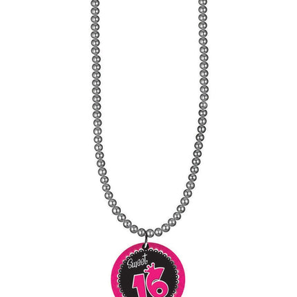 Feestbazaar Ketting Zilver Sweet 16 Button