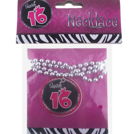 Feestbazaar Ketting Zilver Sweet 16 Button