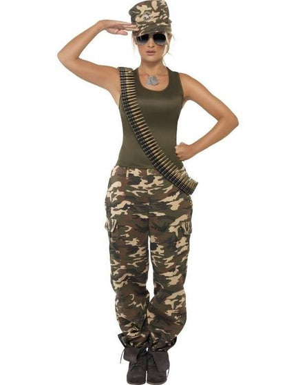 Feestbazaar Khaki Camo Leger kostuum vrouw
