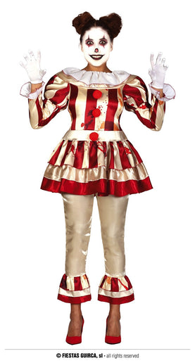 Feestbazaar Killer Clown Kostuum Dames Goud/Rood