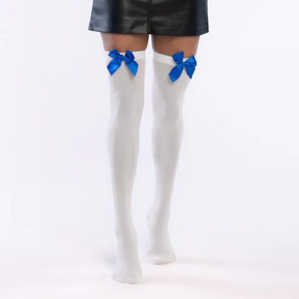 Feestbazaar Kniekousen Dolly Bow Wit/Blauw