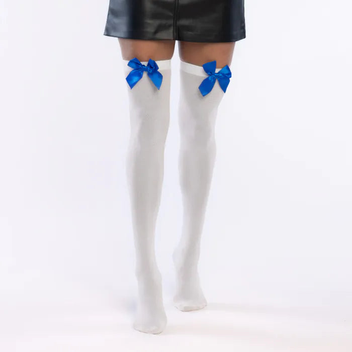 Feestbazaar Kniekousen Dolly Bow Wit/Blauw