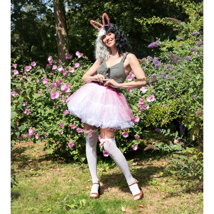 Feestbazaar Kniekousen Dolly Bow Wit/Roze