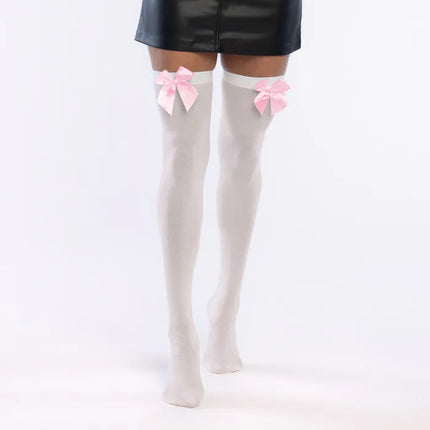 Feestbazaar Kniekousen Dolly Bow Wit/Roze