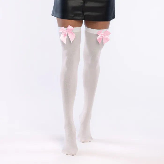 Feestbazaar Kniekousen Dolly Bow Wit/Roze