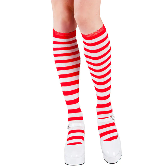 Feestbazaar Kniekousen Gestreept rood/wit Lucy