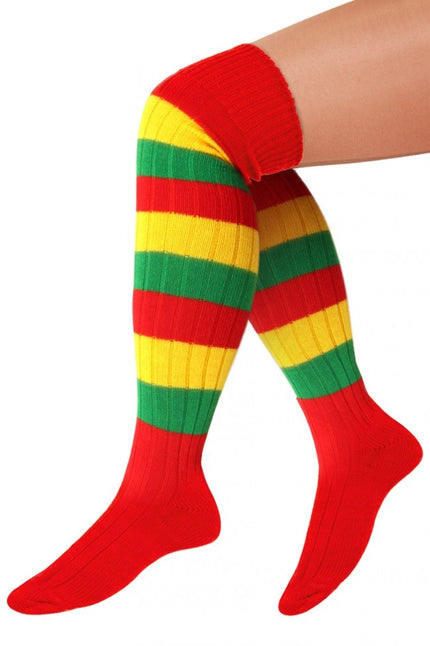 Feestbazaar Kniekousen Lang Rood/Geel/Groen Gestreept