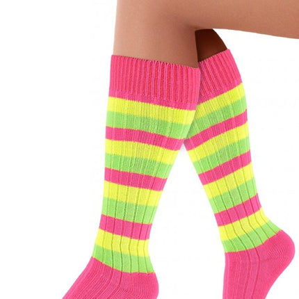 Feestbazaar Kniekousen Roze Neon Gestreept