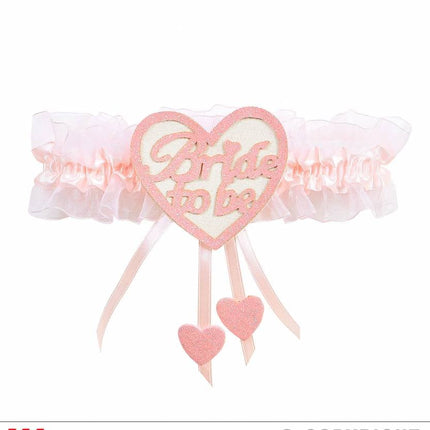 Feestbazaar Kousenband bride to be roze/wit