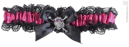 Feestbazaar Kousenband met strass schedel