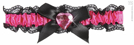 Feestbazaar Kousenband roze met roze hartje