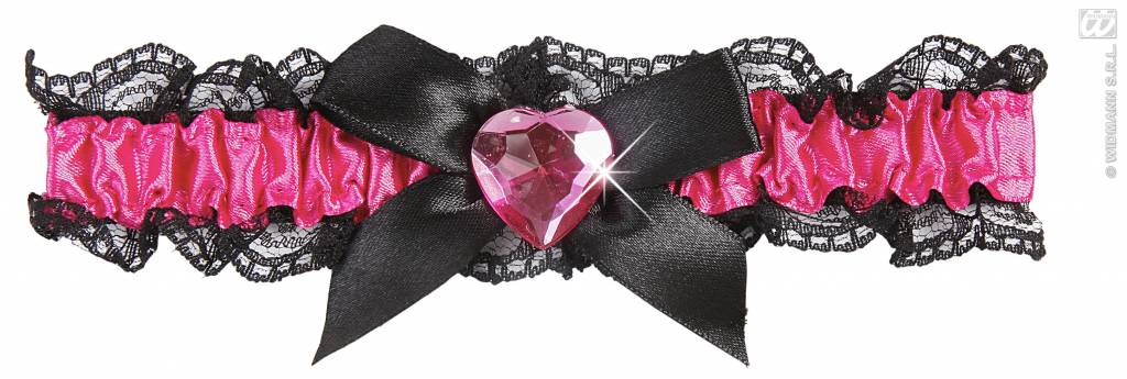 Feestbazaar Kousenband roze met roze hartje