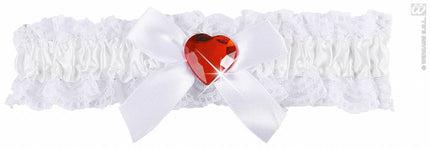 Feestbazaar Kousenband wit met rood diamanten hartje