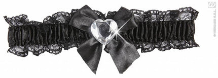 Feestbazaar Kousenband zwart met diamanten hartje