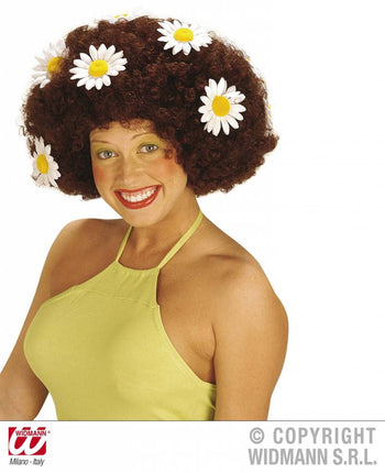 Feestbazaar Krulpruik Daisy bruin oversized met bloemen
