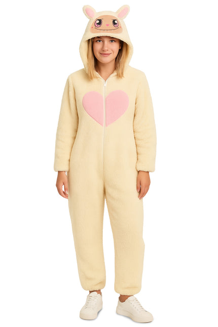 Feestbazaar Labubu Onesie Crème Volwassenen Hartje