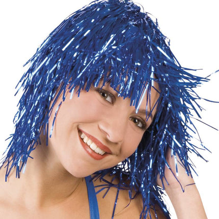 Feestbazaar Lametta pruik blauw