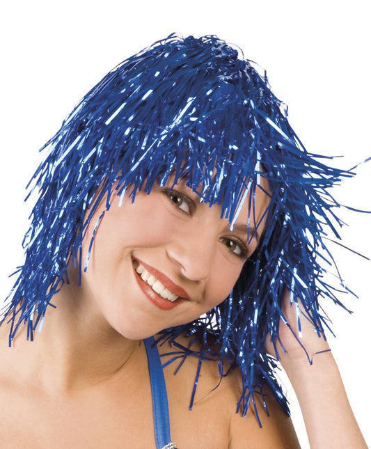 Feestbazaar Lametta pruik blauw