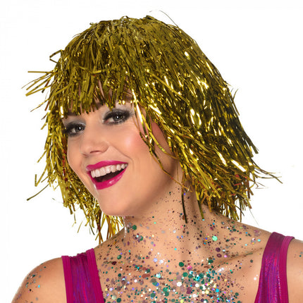 Feestbazaar Lametta pruik goud