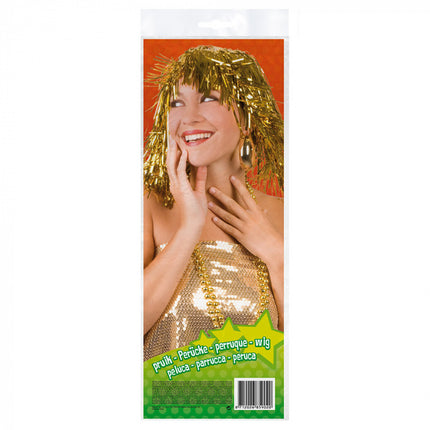 Feestbazaar Lametta pruik goud
