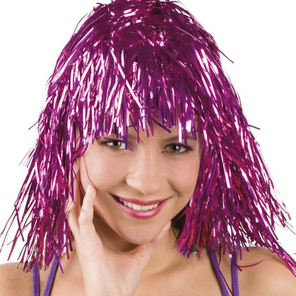 Feestbazaar Lametta pruik roze