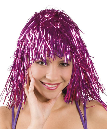 Feestbazaar Lametta pruik roze