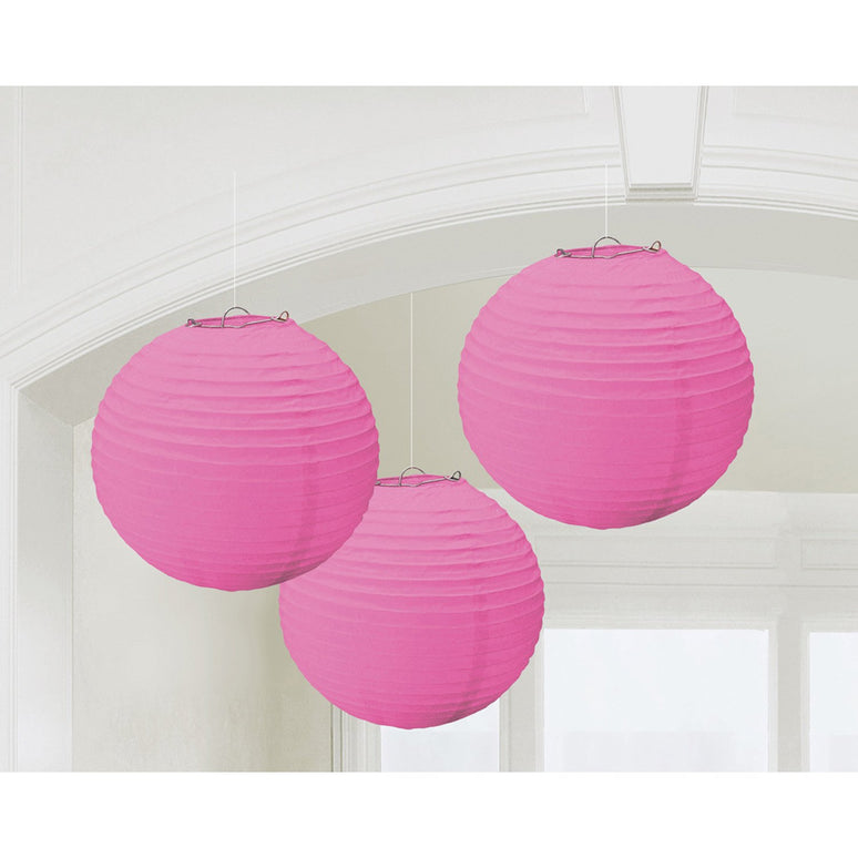 Feestbazaar Lampionnen Set Donker Roze - 3 Stuks