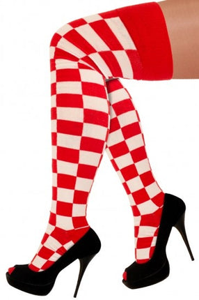 Feestbazaar Lange Sokken Rood/Wit Geblokt