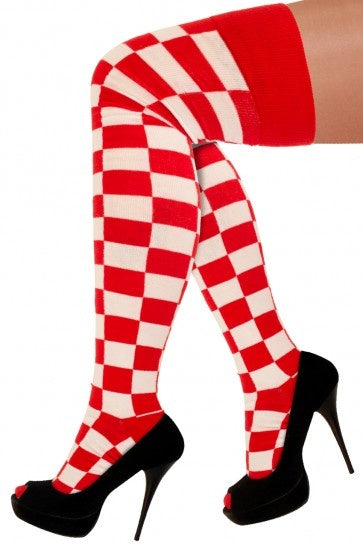Feestbazaar Lange Sokken Rood/Wit Geblokt