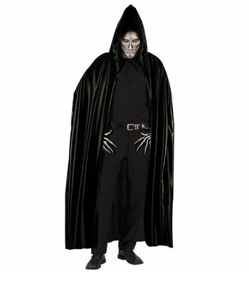 Feestbazaar Lange zwarte cape met kap 142cm