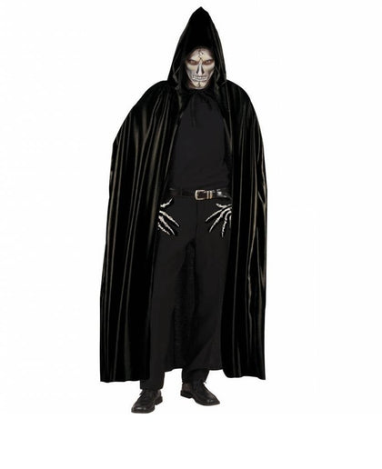 Feestbazaar Lange zwarte cape met kap 142cm