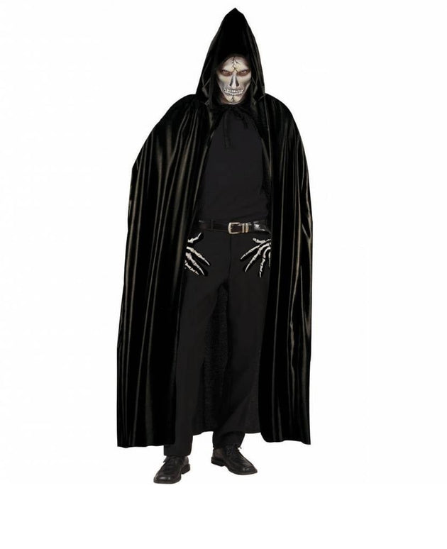 Feestbazaar Lange zwarte cape met kap 142cm