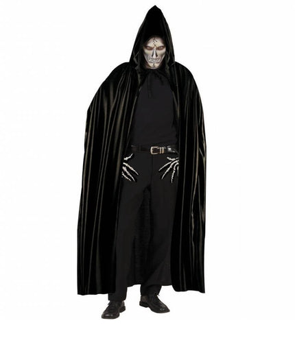 Feestbazaar Lange zwarte cape met kap 142cm