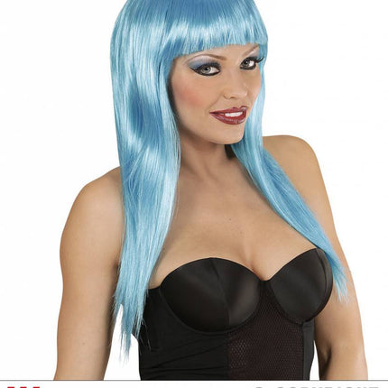 Feestbazaar Langharige pruik azuur blauw