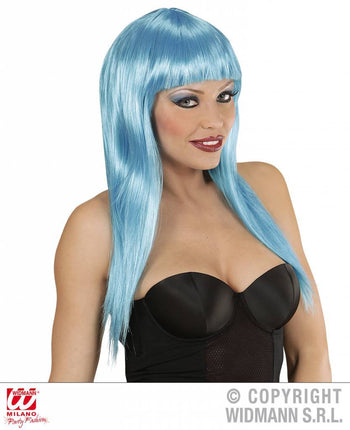 Feestbazaar Langharige pruik azuur blauw