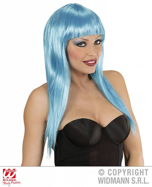 Feestbazaar Langharige pruik azuur blauw