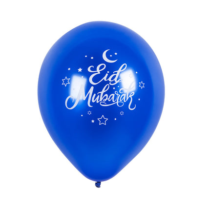 Feestbazaar Latex Ballonnen Eid Mubarak Blauw/Goud (6st)